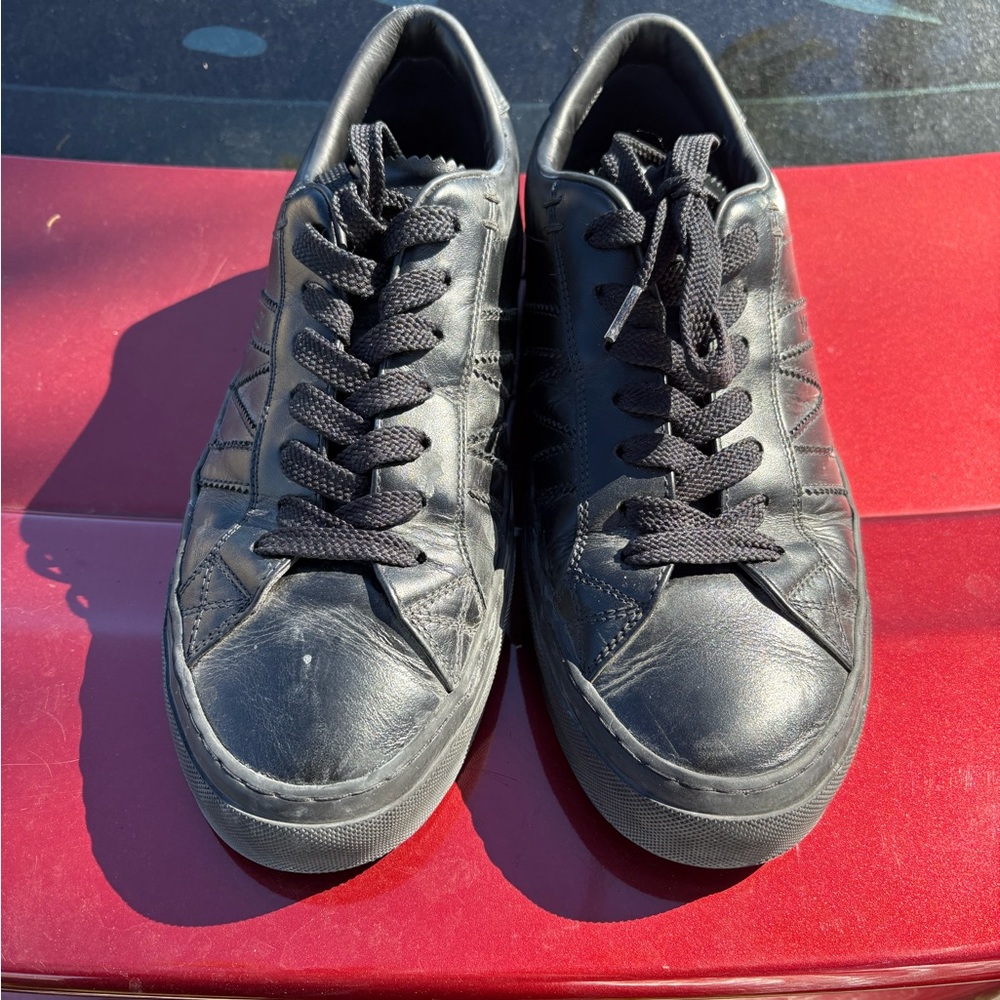 Black Leather Mocncler Sneakers